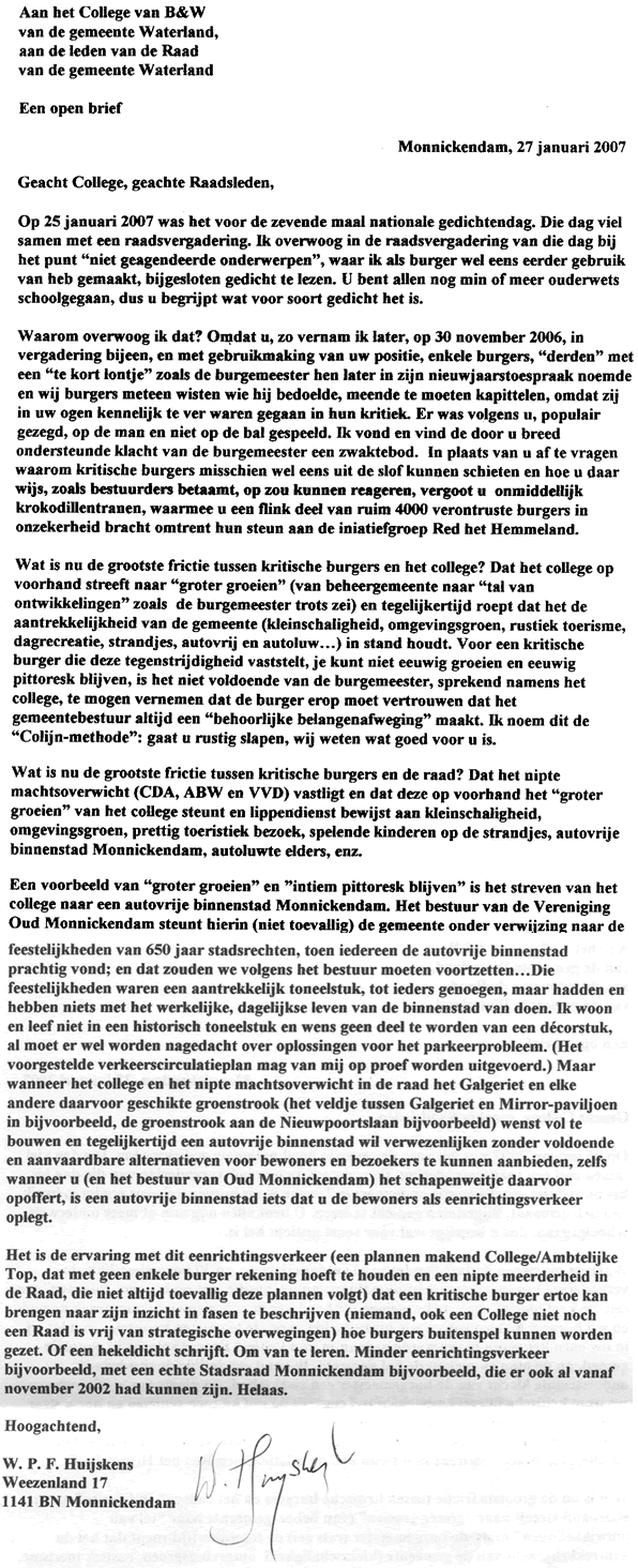 Brief van Wim Huijskens 27 jan 2007