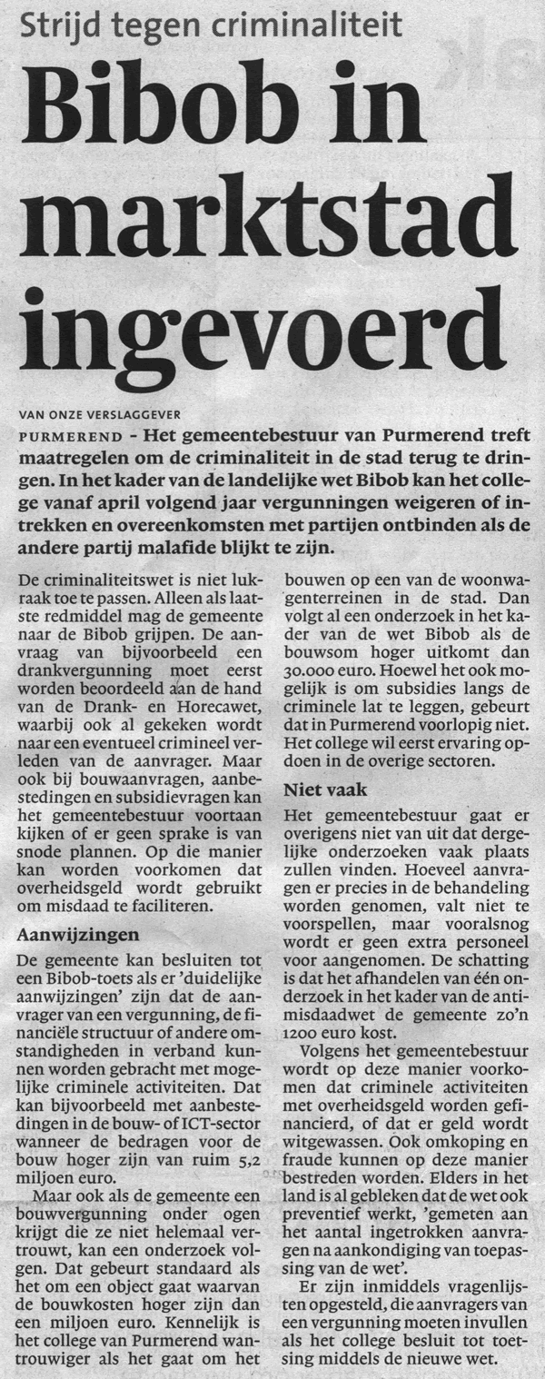 Artikel uit Noord-Hollands Dagblad 9 december 2006