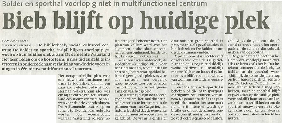 'Bieb blijft op huidige plek-Noord' (Noord-Hollands Dagblad 11 september 2008).