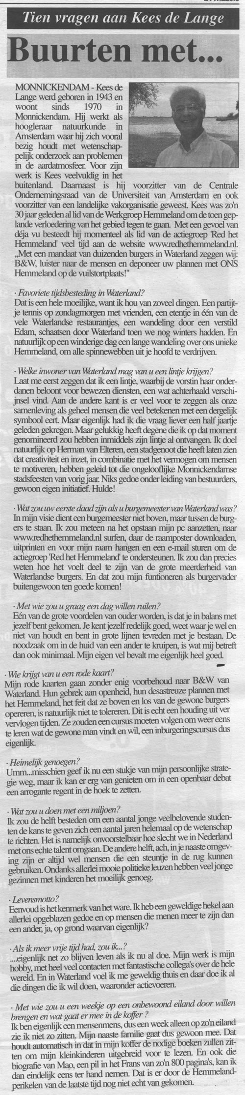 Artikel Buurten met... Witte Weekblad 23 aug 2006